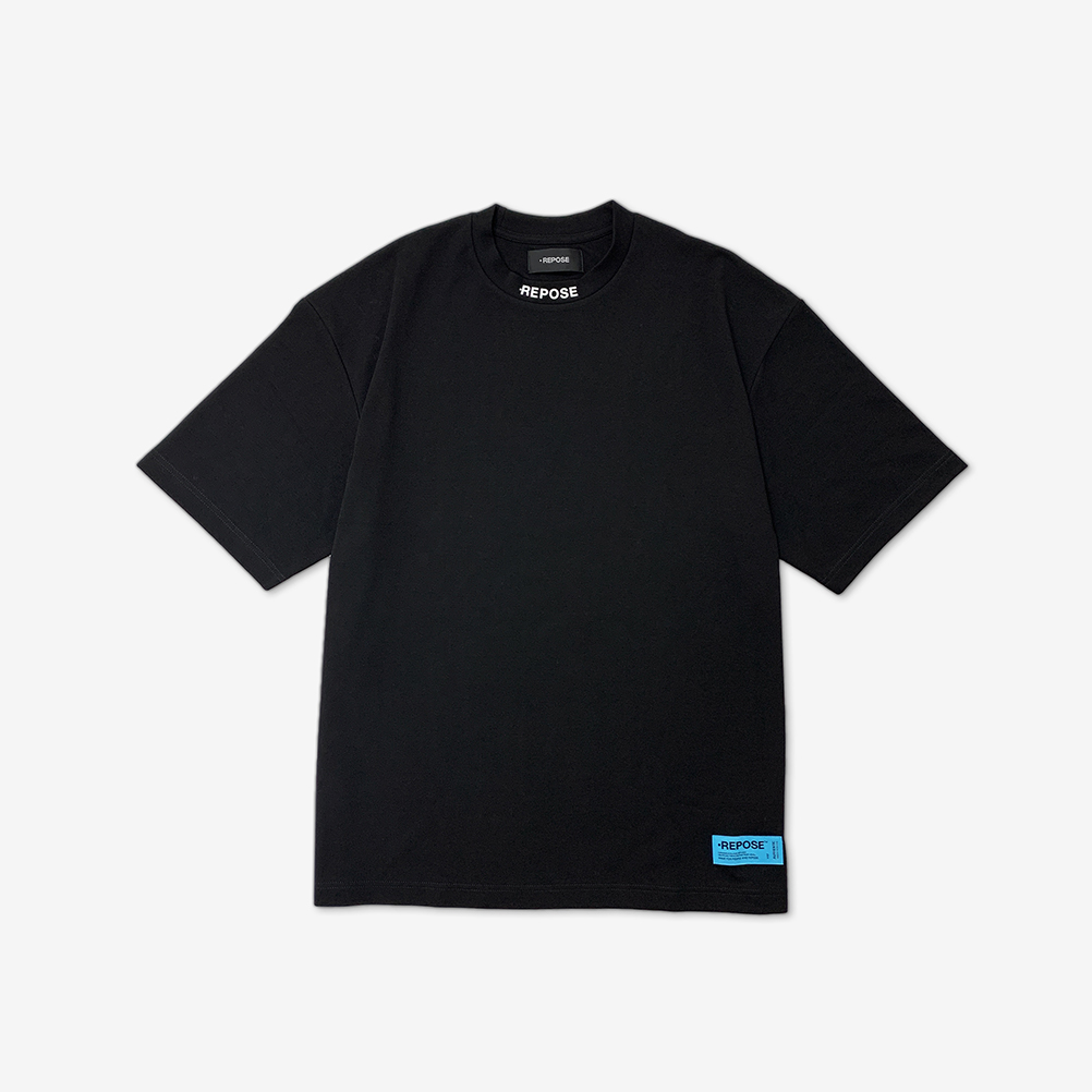 REPOSE Neck Logo Black Tee / High Fashion Streetwear Oversize T Shirt