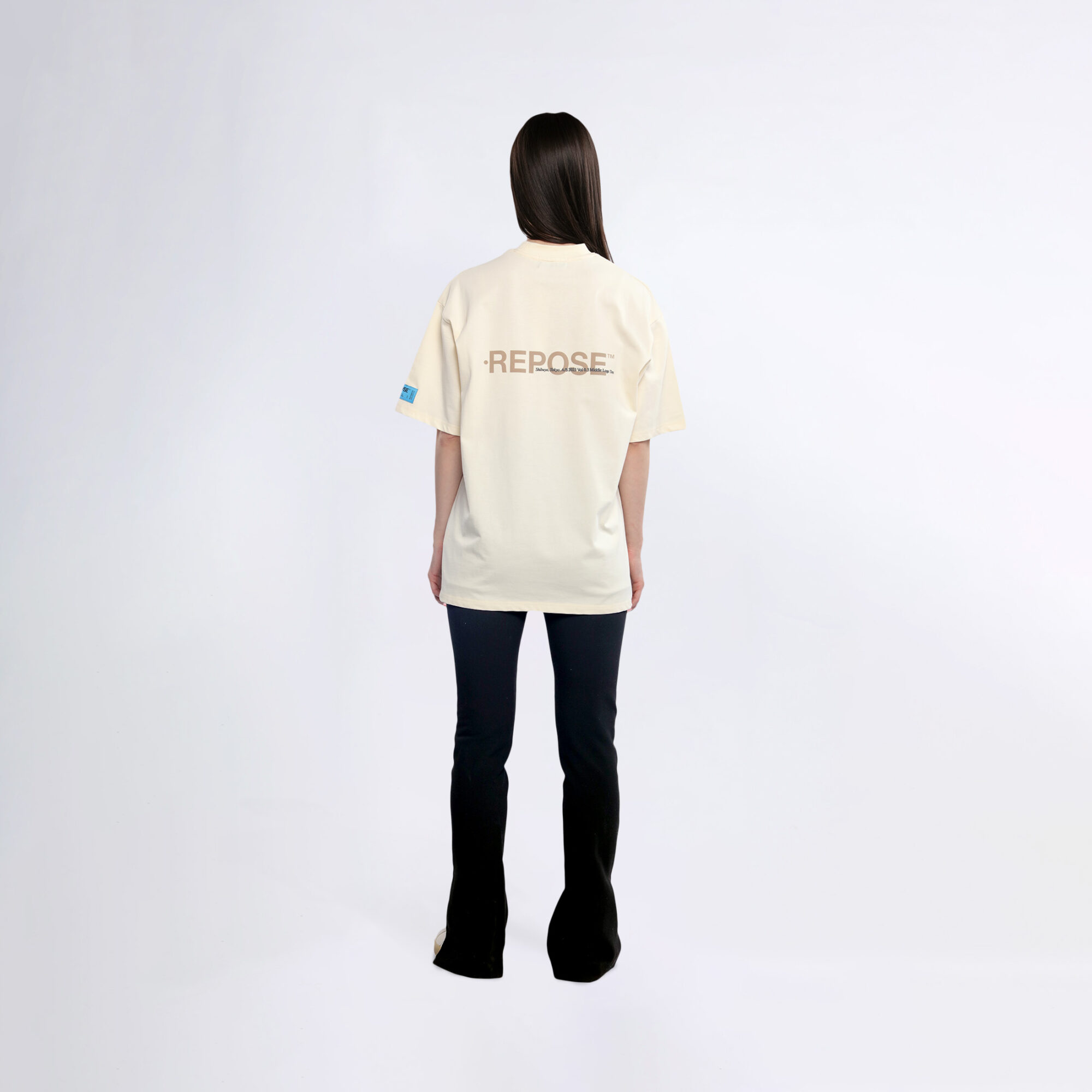 REPOSE Middle Logo Cream White Tee