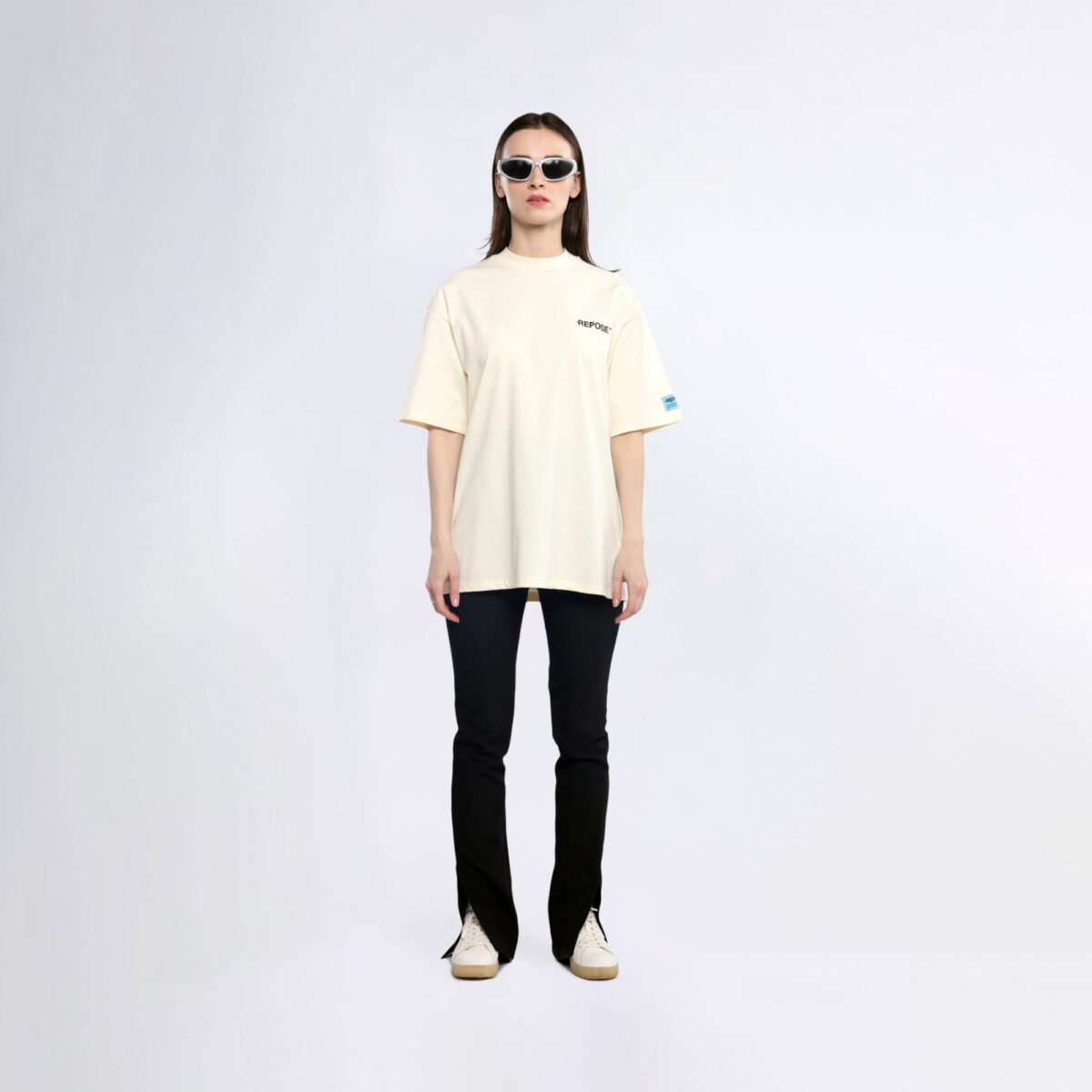 REPOSE Middle Logo Cream White Tee