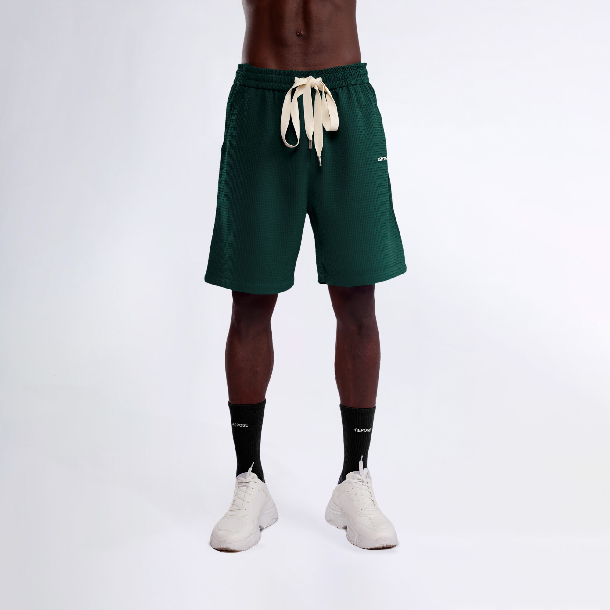 REPOSE Waffle Pine Green Shorts