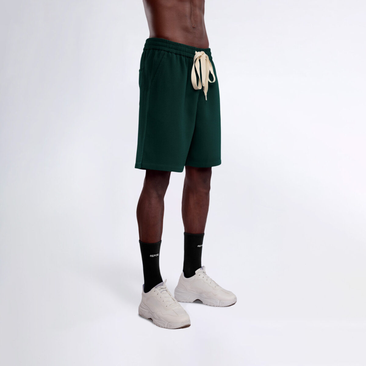REPOSE Waffle Pine Green Shorts